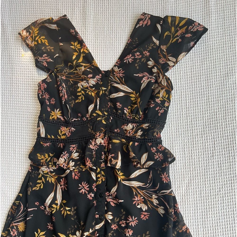 Japna Black Floral Midi Boho Cottagecore Flutter Sleeve Romantic Flowy Dress S - Picture 9 of 11